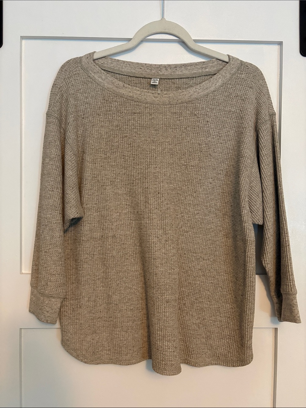 Uniqlo Beige Waffle Knit Crewneck Top